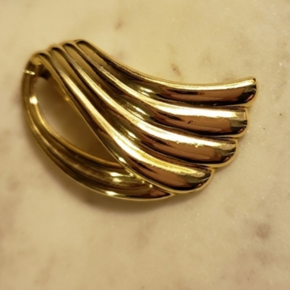RARE Authentic Vintage Angel Wing Scarf Slide Luxury Gold Jewelry Celeb Style - Picture 12 of 15